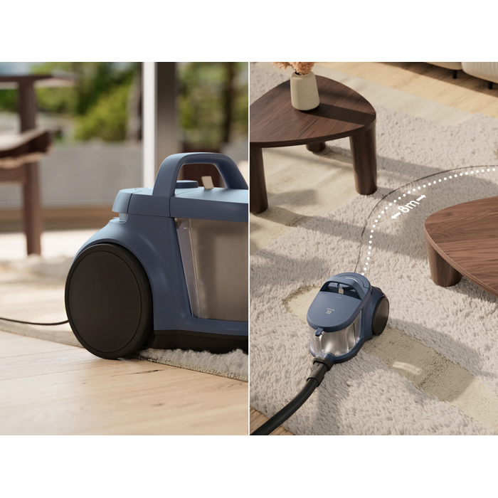 Easy to move, Easy to store, Big wheels and 9m cord for high mobility. Compact for easy storage