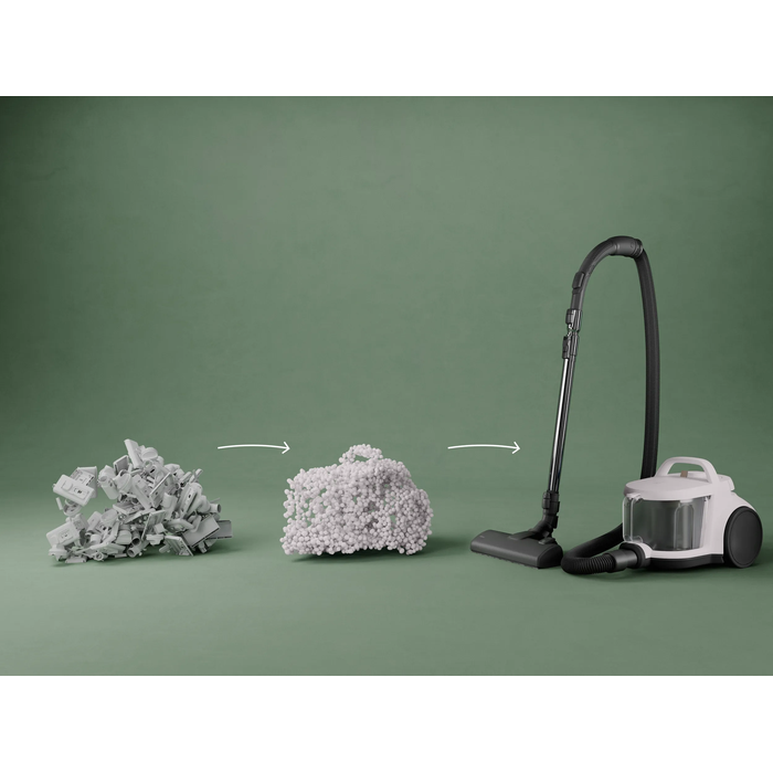 Vacuum cleaner and main nozzle made with up to 50% recycled plastic for a more sustainable choice.