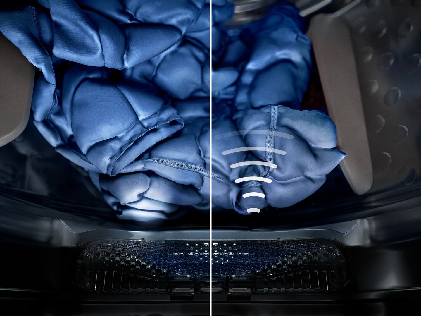 Blue fabric in tumble dryer